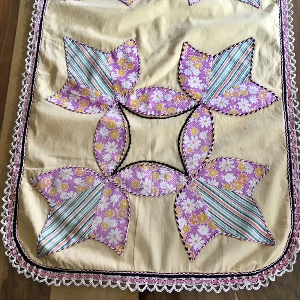 Appliqué Antique Dresser Scarf/Table Runner large yellow  Homemade